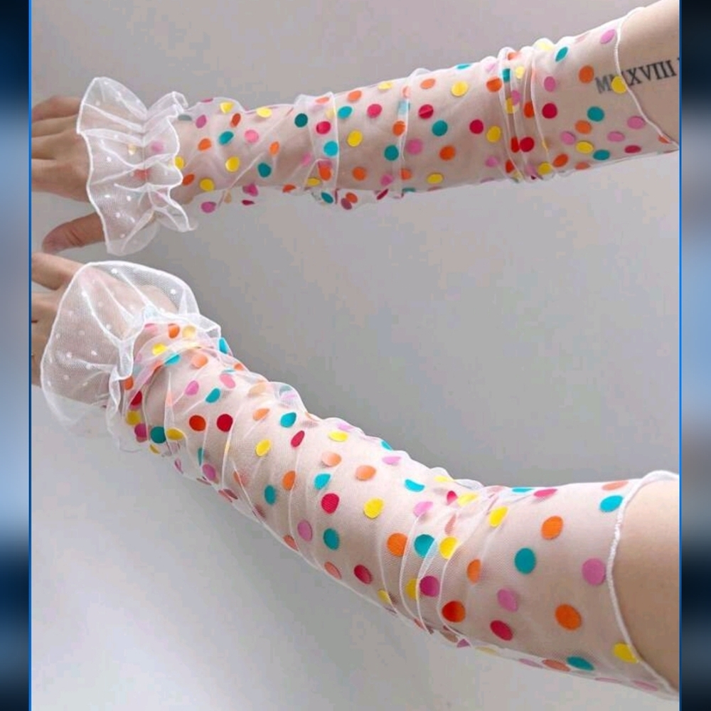 White Polka Dot Sheer Arm Sleeves
